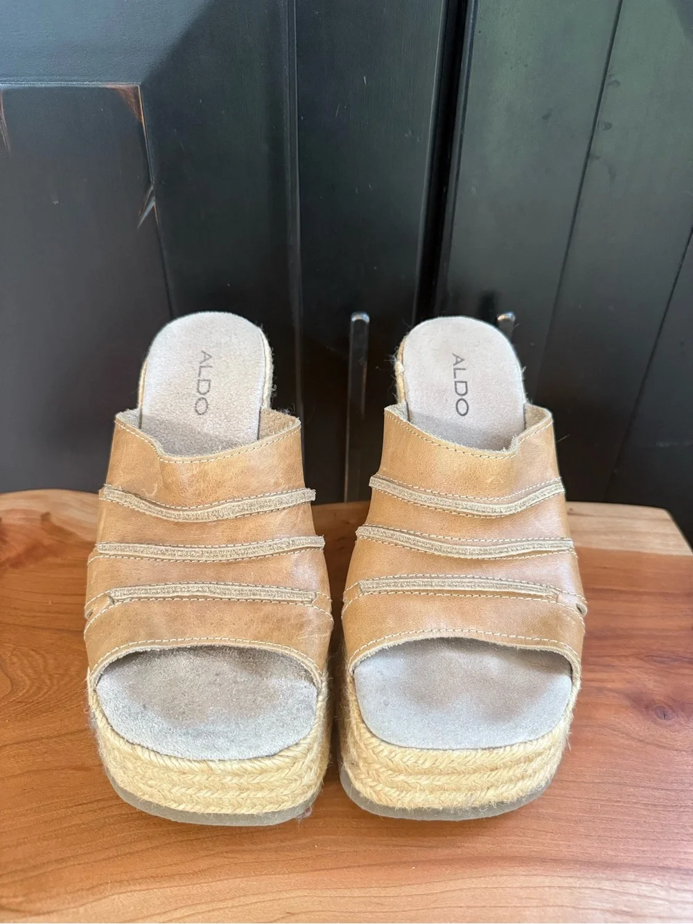 Vintage ALDO Tan Braided Espadrille Wedge Slide Sandals